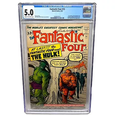 Buy Fantastic Four #12 (1963) CGC 5.0 1st Meeting Fantastic Four And Incredible Hulk • 1,319.21£