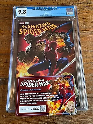 Buy Amazing Spider-man 1 Facsimile Cgc 9.8 Skan Excl Variant Limited To 600 W/ Coa • 104.07£