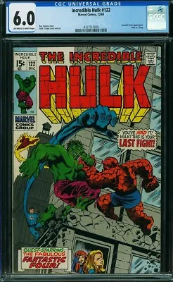Buy Hulk 122 Cgc 6.0 Oww Pages Marvel 1969 Hulk Vs Thing Cover Fantastic Four App C3 • 71.12£