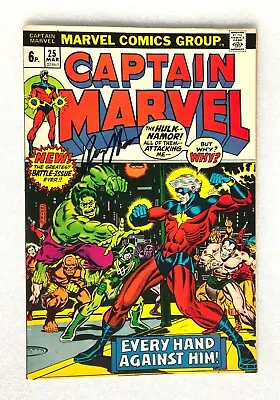 Buy Captain Marvel #25 Signed Roy Thomas Uk Variant Thanos War Marvel 1973 • 49.99£