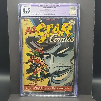 Buy All Star Comics #34, A Superman DC Publication, 4-5/1947 CGC 4.5 VG+ Resto Sl C1 • 396.49£
