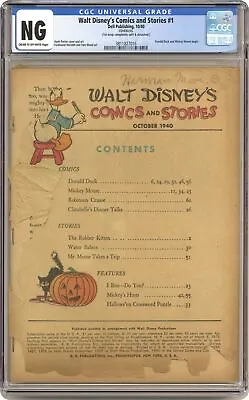 Buy Walt Disney's Comics And Stories #1 CGC 0.3 NG 1940 3811827016 • 826.22£