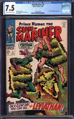 Buy Sub-mariner #3 Cgc 7.5 Ow/wh Pages // Triton + Plantman App Marvel 1968 • 55.32£