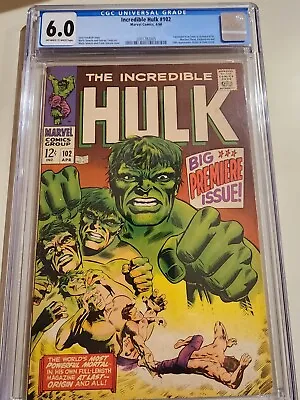 Buy Incredible Hulk #102 Cgc 6.0 Cr/ow Pages // Origin Of Hulk Retold 1968 • 173.45£