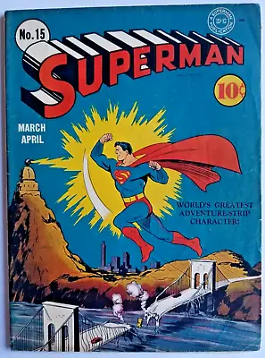 Buy Superman #15 Vg+ 4.5 (a) 1942 Superman Stops The Death Ray Classic Dc Golden Age • 1,678.99£