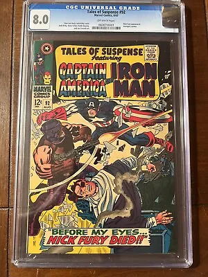 Buy Tales Of Suspense #92 8/67 Cgc 8.0. Ow Pages! Nice Early Issue! • 66.97£