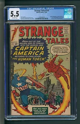 Buy Strange Tales #114 CGC 5.5 OW Pages 1st “Captain America” Since 1954 • 239.85£