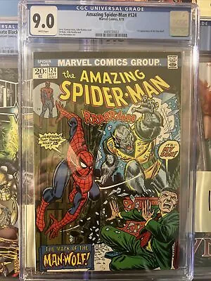 Buy Amazing Spider-man #124 Cgc 9.0 Ow/wh Pages // 1st Appearance Of Man-wolf 1973 • 376.10£