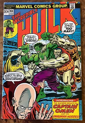Buy Incredible Hulk 164 1973 F/VF 1st Captain Omen Herb Trimpe Englehart Marvel • 23.83£