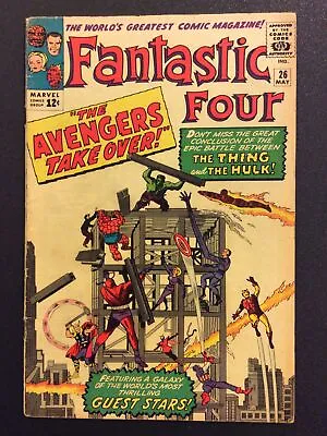 Buy FANTASTIC FOUR #26 Comic HULK VS THING VS AVENGERS Stan LEE Jack KIRBY 1964 VG+ • 241.24£