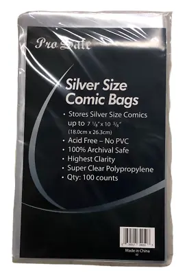 Buy 100 New PRO SAFE SILVER AGE Comic Book Archival Poly Bags- 7 1/8 X 10 1/2  • 10.06£