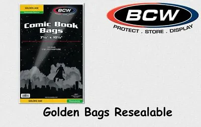 Buy BCW - 100 Comic Book Bags - Cases - Gold - Resealable - Relockable • 7£