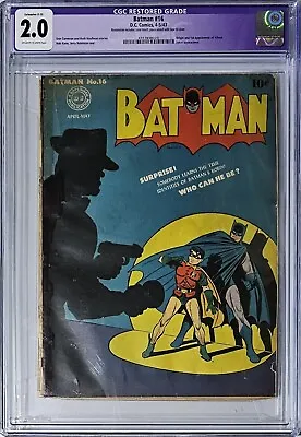 Buy Batman #16 CGC 2.0 Restored D.C. Comics 1943 1st App Of Alfred; Joker Appearance • 1,443.68£