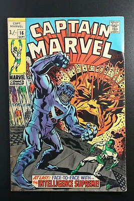 Buy Captain Marvel #16 1969 Marvel Comics 1st Appearance New Costume UK Variant VG+ • 23£