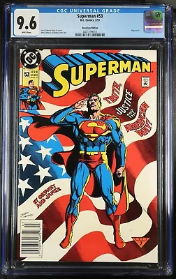Buy Superman #53 Cgc 9.6, 1991, Newsstand Edition, Classic Flag Cover • 109.89£