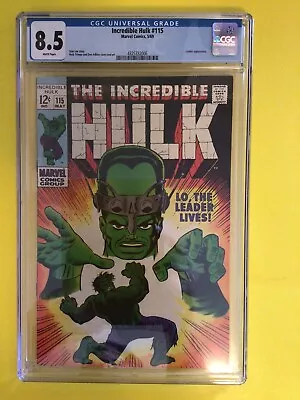 Buy Incredible Hulk #115 The Leader Appearance White Pages CGC 8.5 Marvel 1969. • 141.74£