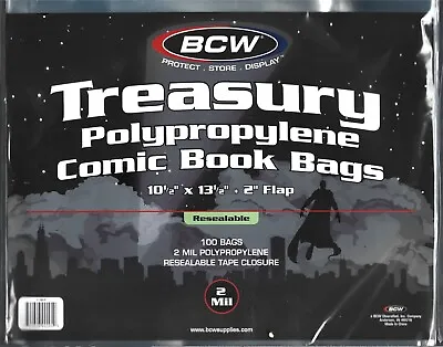 Buy 100 Bcw Resealable Treasury Comic Book Size Bags / Covers And Priority Shipping • 13.39£
