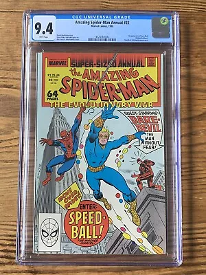 Buy Amazing Spider-Man Annual #22 CGC 9.4 WP; Marvel 1988; 1st App Speedball; KEY • 71.15£