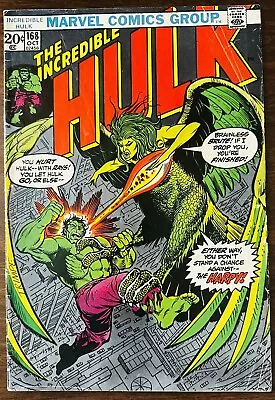 Buy The Incredible Hulk #168, Marvel Comics 1973 FN 6.0 1st Appearance Of The Harpy • 39.52£