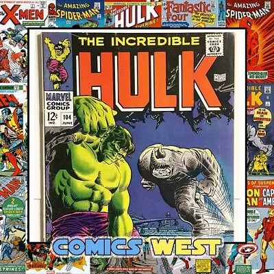 Buy Incredible Hulk #104 FN/VF 1968 Hulk Vs. Rhino!! Classic Cover! • 99.94£