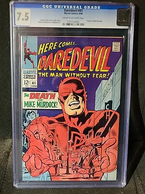 Buy 1968 Daredevil #41 Death Of Mike Murdock. Marvel Comics Stan Lee Story  CGC 7.5 • 78.37£