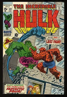Buy Incredible Hulk #122 NM- 9.2 Hulk Thing Battle! Fantastic Four! Marvel 1969 • 133.56£