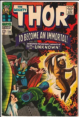 Buy Thor #136 1967 Marvel Comics 5.5 FN- KEY 1ST LURKING UNKNOWN & UPDATED SIF KIRBY • 28.91£