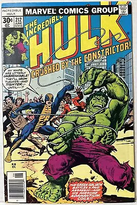 Buy Incredible Hulk #212 1st Constrictor! Marvel 1977 Newsstand *VF-* • 15.80£