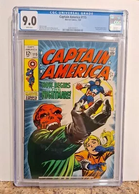 Buy Captain America #115 CGC 9.0,  Cosmic Cube Red Skull Stan Lee Story! WHITE PAGES • 182.07£