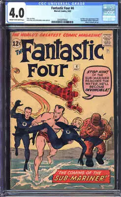 Buy Fantastic Four #4 Cgc 4.0 Cr/ow Pages // 1st Silver Age Sub-mariner Appearance • 1,591.05£