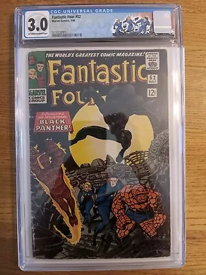 Buy Fantastic Four # 52 CGC 3.0 OW/W Key 1st Black Panther 1966 Lee Kirby Custom Lbl • 355.76£