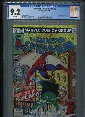 Buy Amazing Spider-Man #212 (1981) CGC 9.2 [WHITE] Origin & 1st Hydro-Man! NEWSTAND • 79.16£
