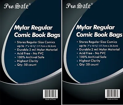 Buy 100 MYLAR Comic Bags And Boards Combo - REGULAR Size Comic Sleeves - 2 Mil • 56.96£