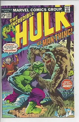 Buy Hulk #197 VF-(7.5) 1976 Amazing Berni Wrightson Man-Thing Battle Cover • 59.96£