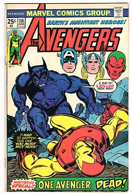 Buy Avengers #136 Near Mint Minus 9.2 The Beast Versus Iron Man Tom Sutton Art 1975 • 32.12£