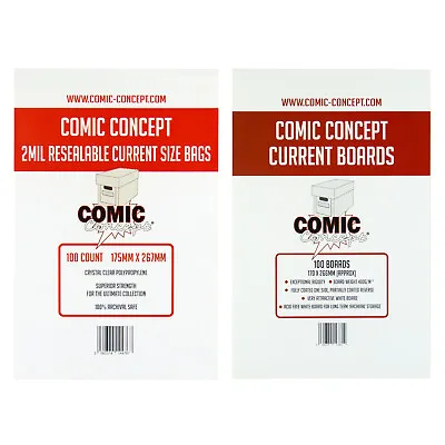 Buy Comic Concept RESEALABLE Comic Bags And Backing Boards -- CURRENT Size • 7.89£
