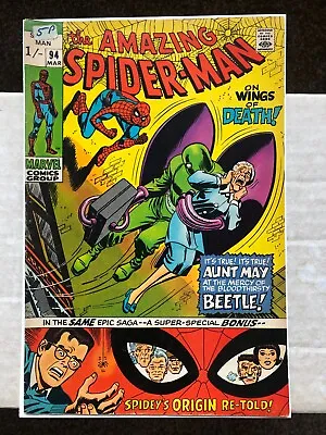 Buy Amazing Spider-Man 94 (1971) Beetle App. Origin Of Spiderman Retold • 21.99£
