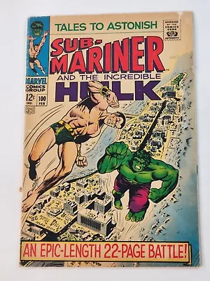 Buy Tales To Astonish 100 Classic Hulk Vs Namor Battle Silver Age 1968 • 40.21£