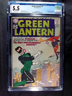 Buy Green Lantern #14 CGC 5.5 Origin 1st App. Of Sonar Vintage DC Comics 1962 • 199.87£