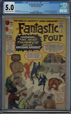 Buy Cgc 5.0 Fantastic Four #15 1st Appearance Of The Mad Thinker Ow/w Pgs • 278.01£