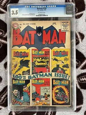 Buy Batman #100 Cgc 3.5 Ow Pages Anniversary Issue Joker Batman Robin Dc Cover • 519.69£