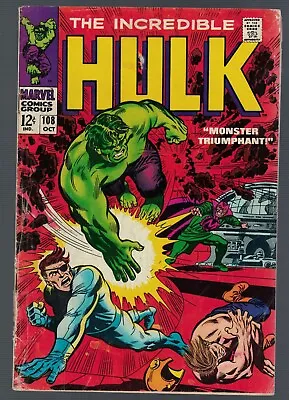 Buy Marvel Comics Incredible Hulk 108 VG 4.0  1968 Avengers • 15.99£
