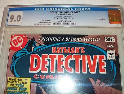 Buy CGC 9.0 Detective Comics #477 Batman With Rare DOUBLE COVER From June 1978 • 316.62£