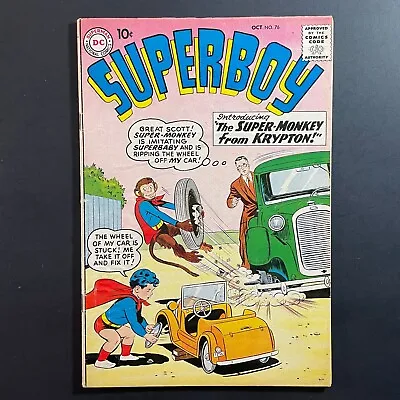 Buy Superboy 76 1st Super-Monkey Silver Age DC 1959 Curt Swan Cover Beppo Comic Book • 64.01£