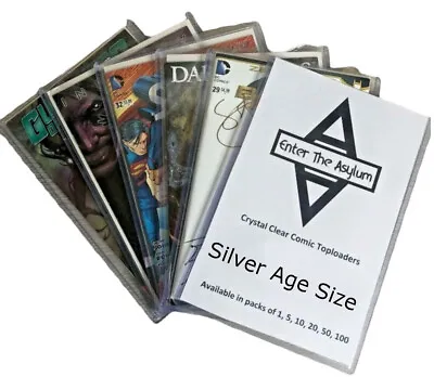 Buy 10 X   SILVER AGE SIZE ENTER THE ASYLUM COMIC BOOK TOPLOADER CRYSTAL CLEAR RIGID • 24.99£