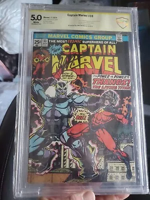 Buy Captain Marvel 33 CBCS 5.0  Silver Age Key Marvel Comic Thanos Signed By Starlin • 98.97£