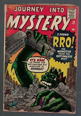 Buy Marvel Comics Journey Into Mystery 58 3.0 G/VG 1960 Pre Superheores RRO • 158.67£