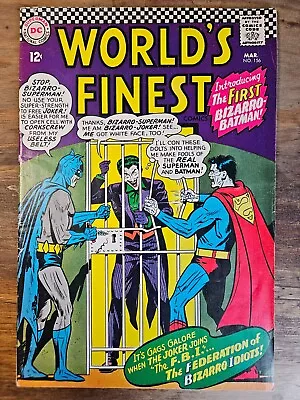 Buy WORLD'S FINEST #156 (1966) F 6.0 1ST APPEARANCE BIZARRO BATMAN JOKER COVER Kg • 63.95£