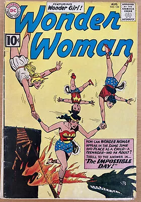 Buy WONDER WOMAN #124 AUGUST 1961 10 Cent Silver Age The Impossible Day! • 79.99£