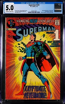 Buy Superman #233 1971 Denny O'Neil Neal Adams DC Comics CGC Graded 5.0 VG/FN • 126.14£